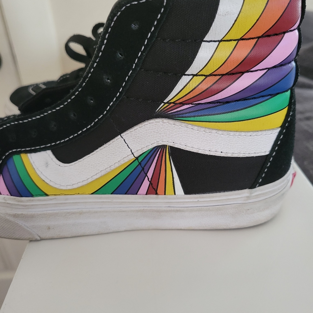 Vans Black High-Top Sneakers with Rainbow Stripe Design